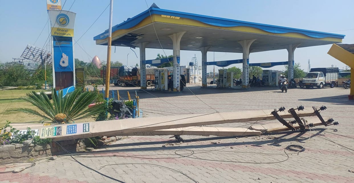 Electricity poles fell on petrol pumps, CCTV cameras at bus stand were shut down.