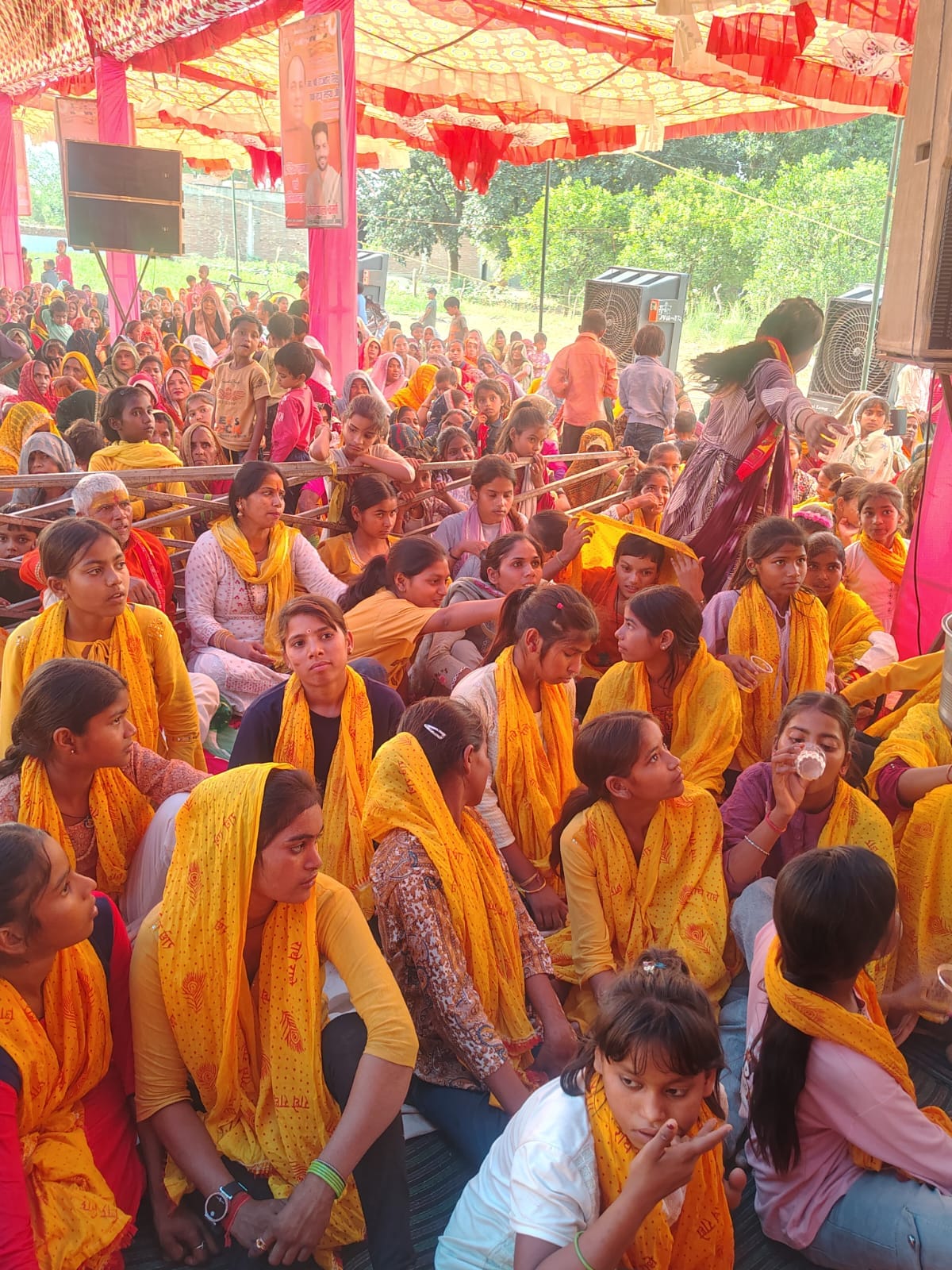 Listening to the Bhagavat Katha brings happiness and prosperity.