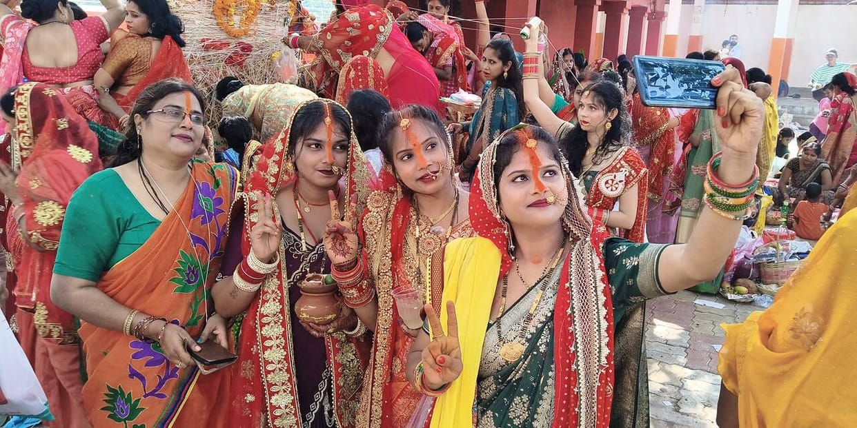 After tying a thread around the Banyan tree and listening to the story, prayers were offered for eternal marital bliss.