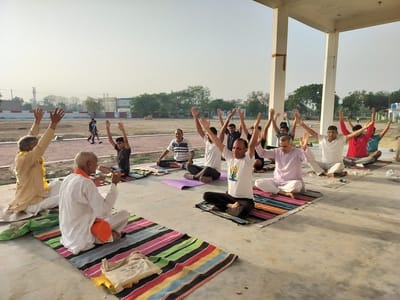 Yoga practice was conducted at Rao Tularam Stadium