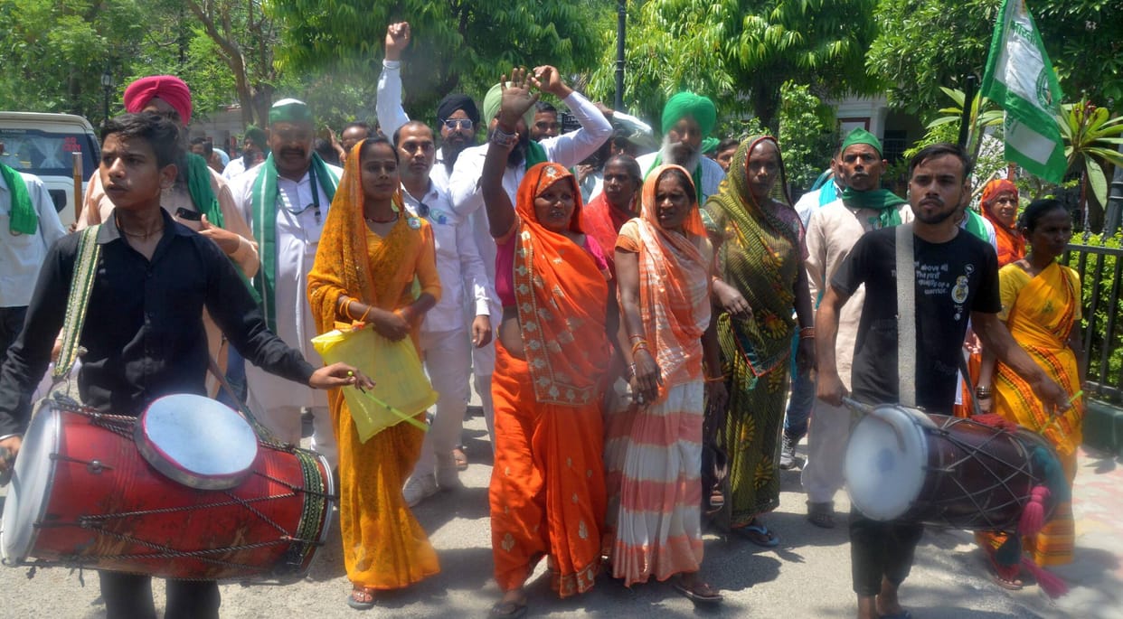 Protest held by beating drums against farmers' grievances.