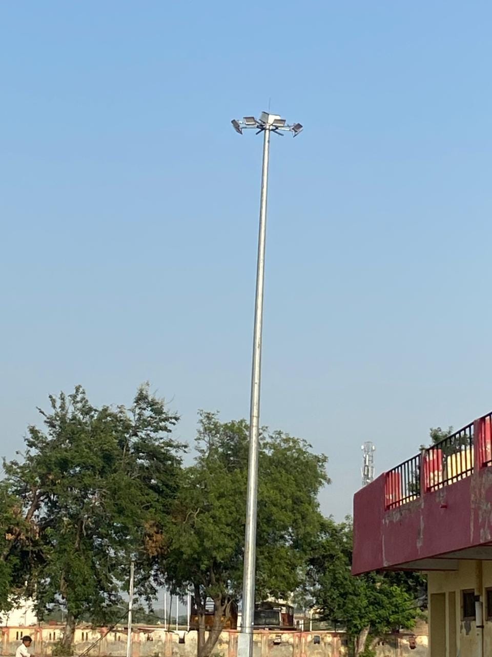 Four high-mast lights installed in the stadium, players practicing even at night