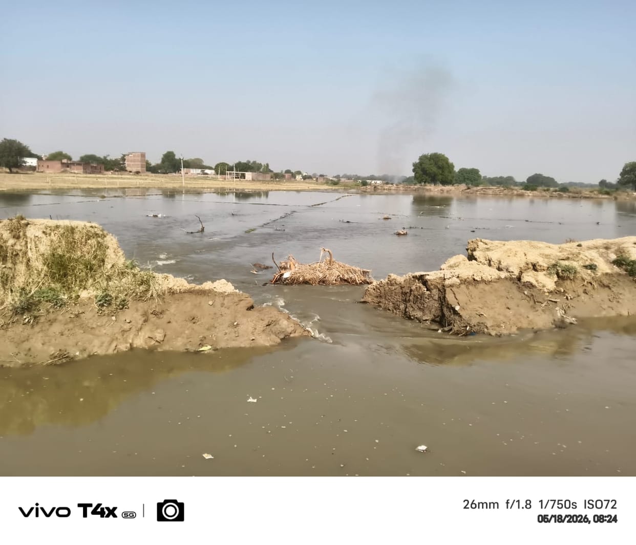 The track of Beraucha Rajbaha was cut again, water flowing into Yamuna through the fields