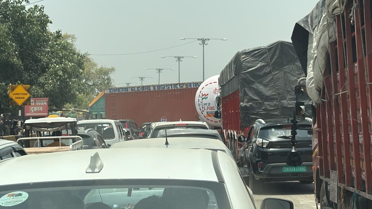 Traffic Jam on Highway Due to Truck Breakdown