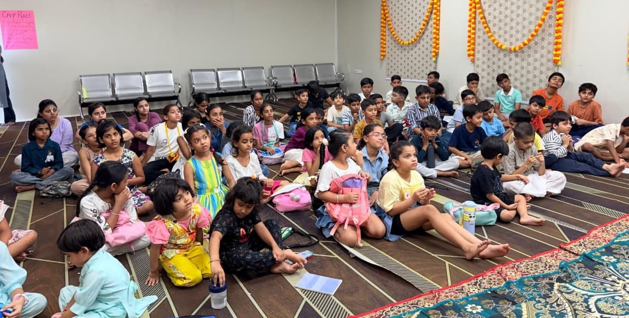 Children learned the mantra of salutation in the summer camp