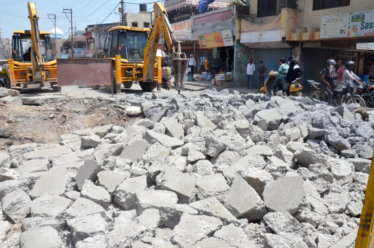 Cracks appear in the road under construction in Dodpur