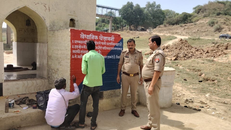 Police alert ahead of Ganga Dussehra, warning boards installed at Chambal Ghat