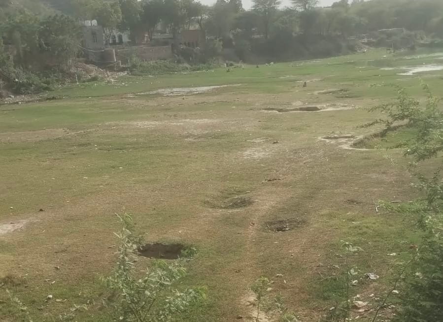 The village pond has dried up amidst the scorching heat