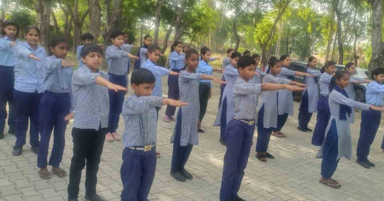 Students practiced yoga