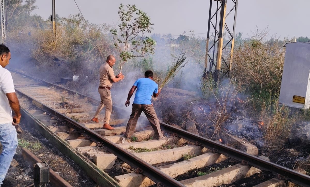 Bush fire near railway track