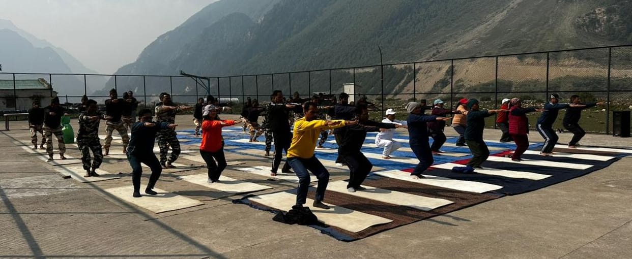 Villagers and ITBP jawans performed yoga in Vibrant Village Gunji.