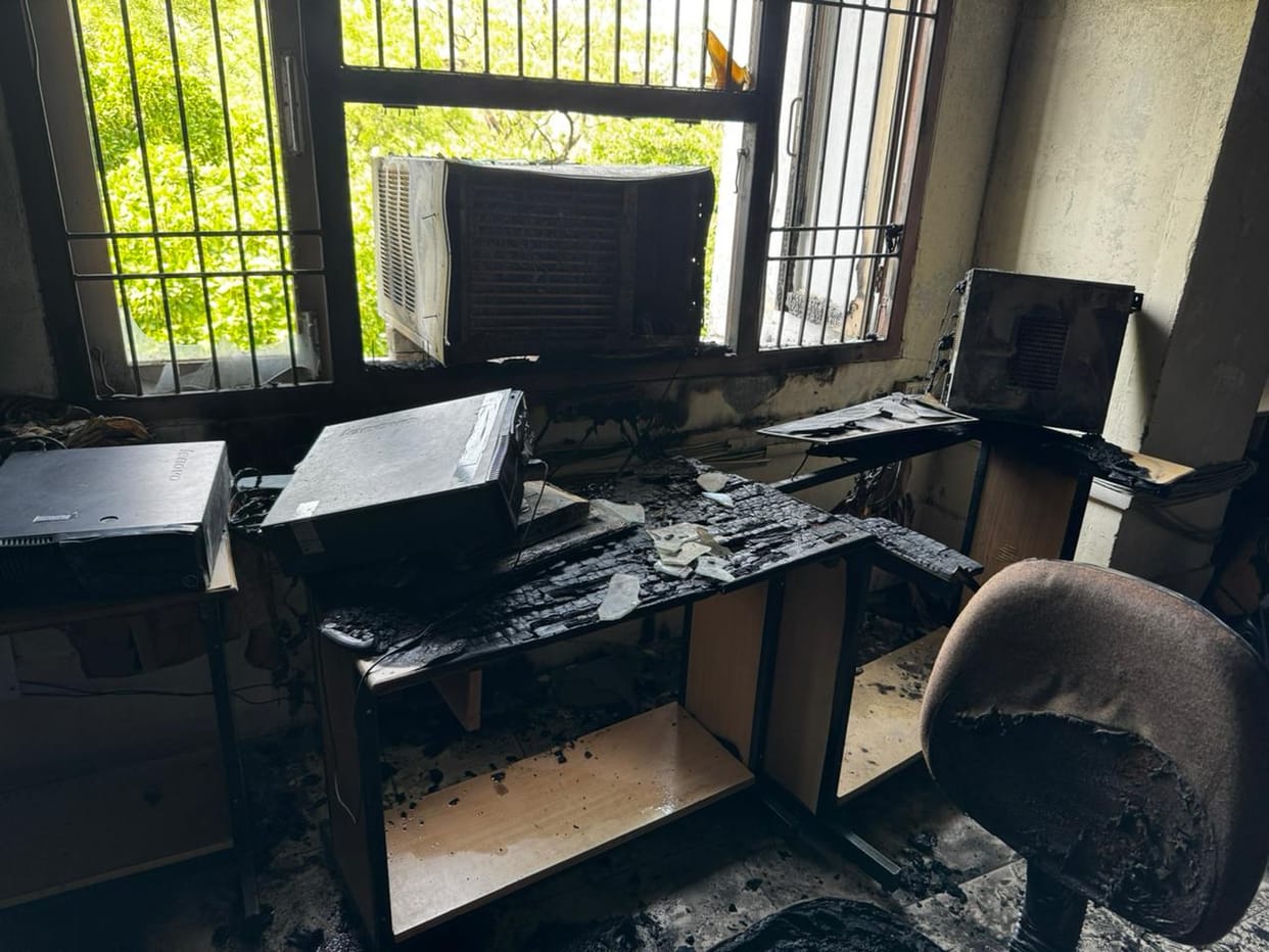 AC blast in Kurukshetra University's computer lab, burning several equipment including computer systems