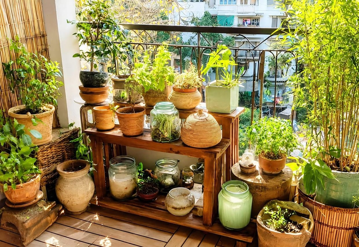 Neha transformed the courtyard and balcony into a garden.