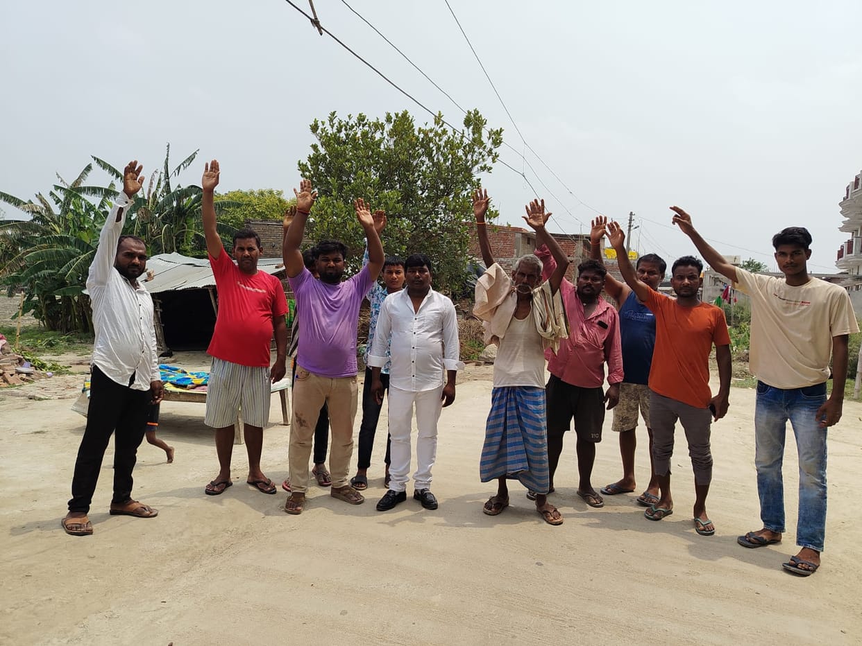 Wire hanging five feet above the road; villagers in panic.