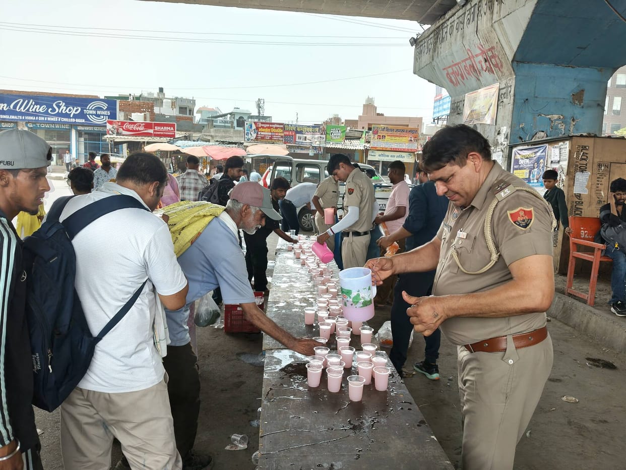 Traffic police set up a stall at GT Road intersection
