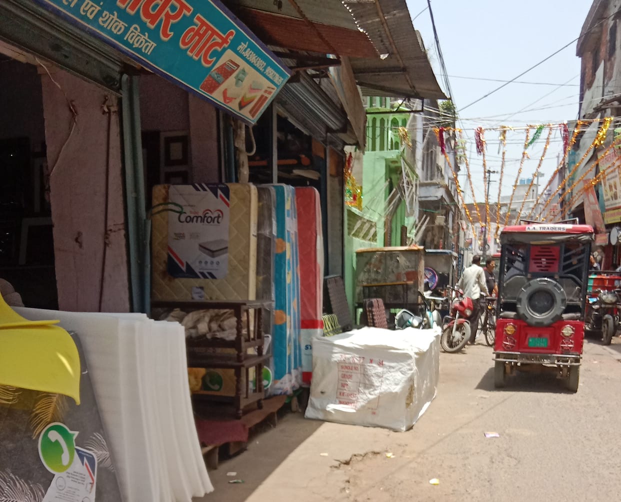 Shopkeepers have swallowed the footpaths in the city, forcing people to come out on the road.
