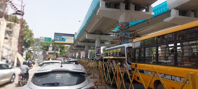 Morning and evening traffic jams add to the woes, with vehicles moving on MG Road and the highway.