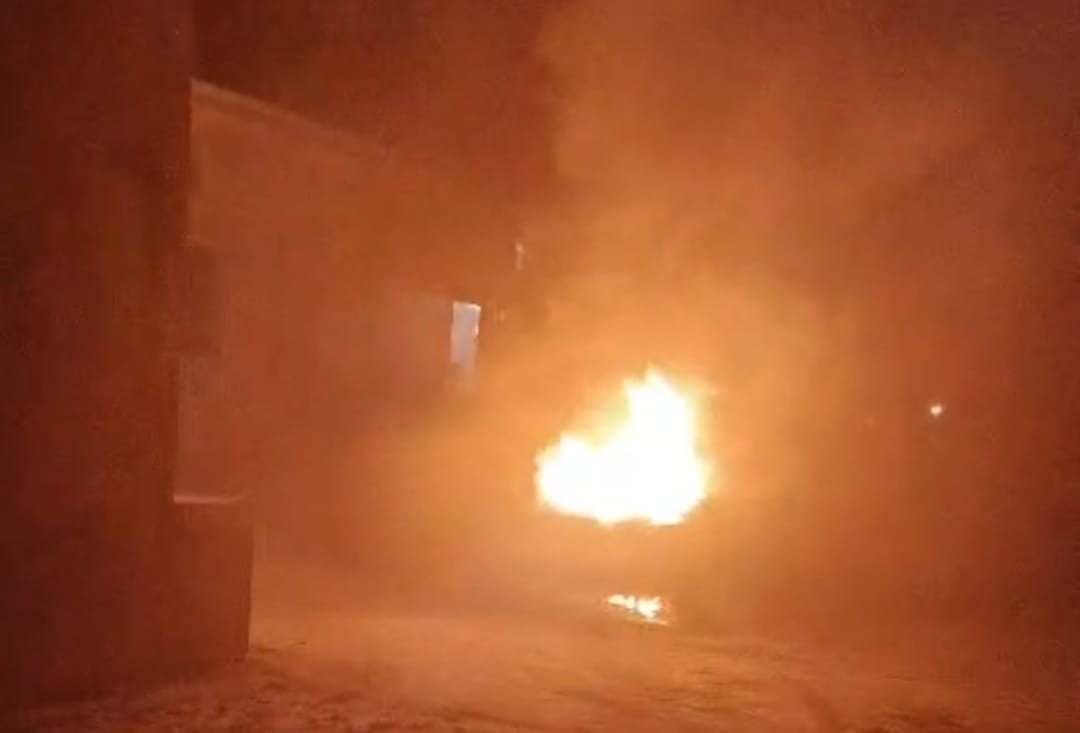 A car parked near the Foothiya Overbridge caught fire.
