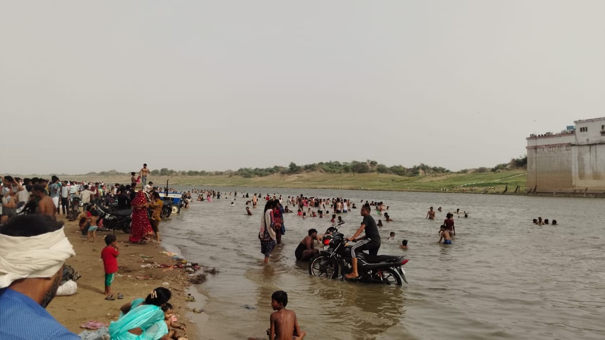 Crowds gathered to bathe in Chambal and Yamuna on Ganga Dussehra.
