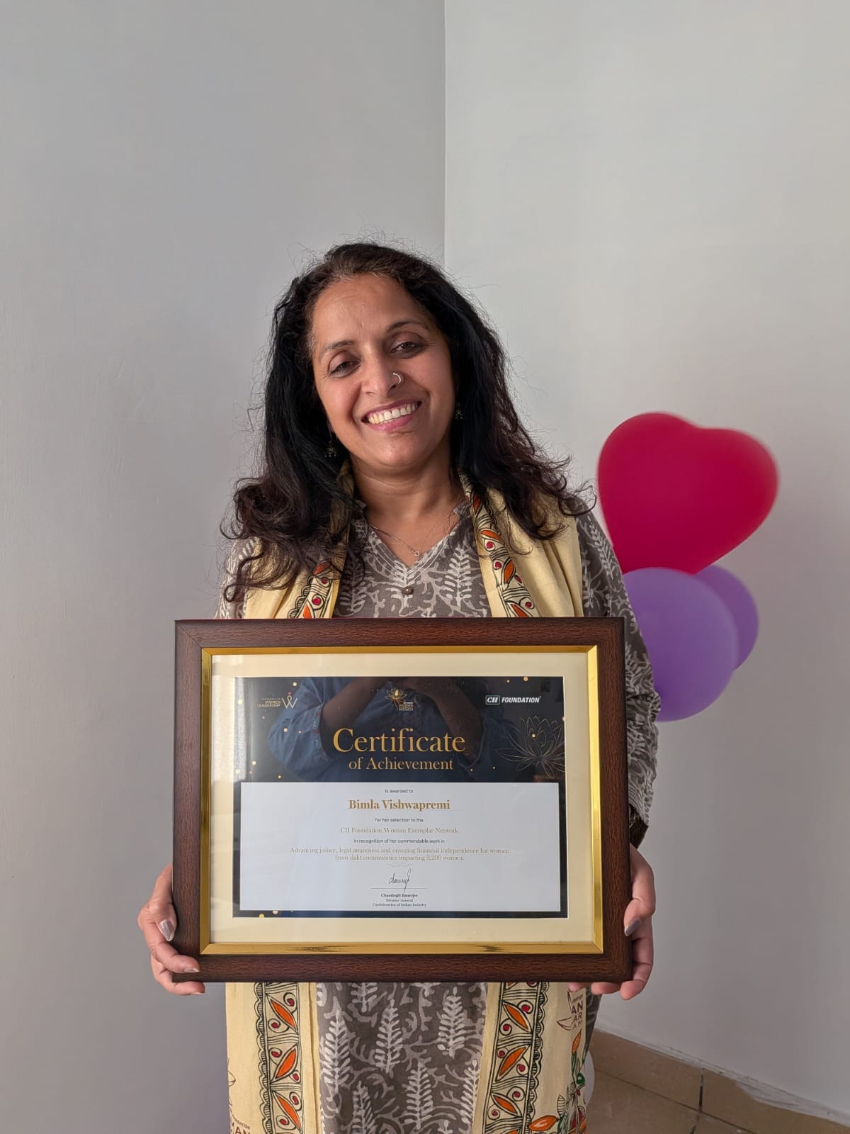 Vimala received honor for social service in New Delhi
