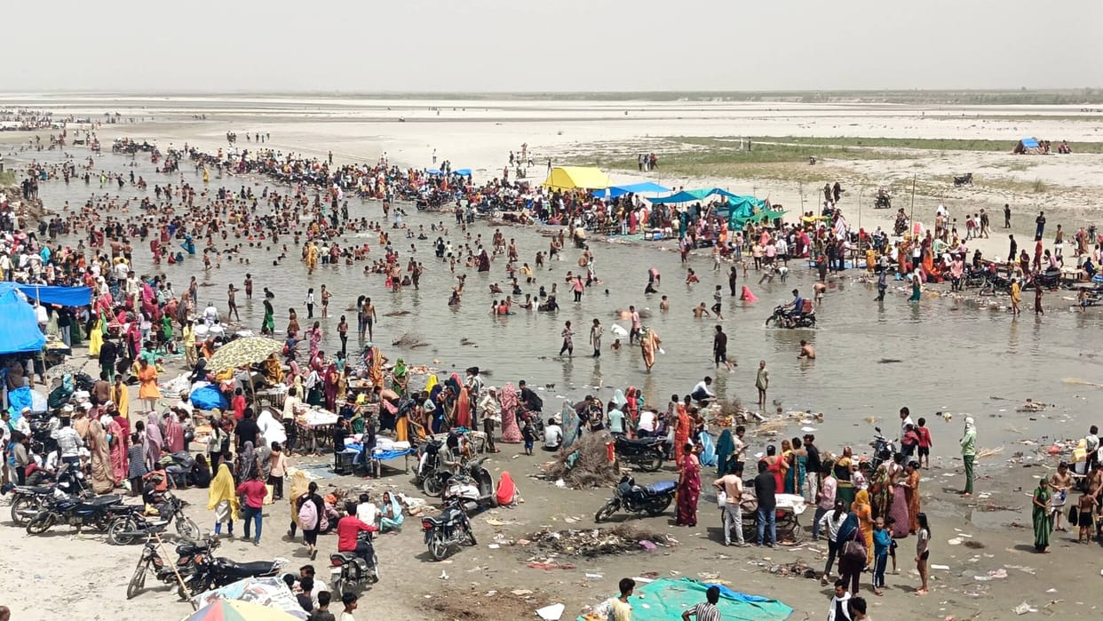 Devotees took a holy dip at Sankara Ganga Ghat.