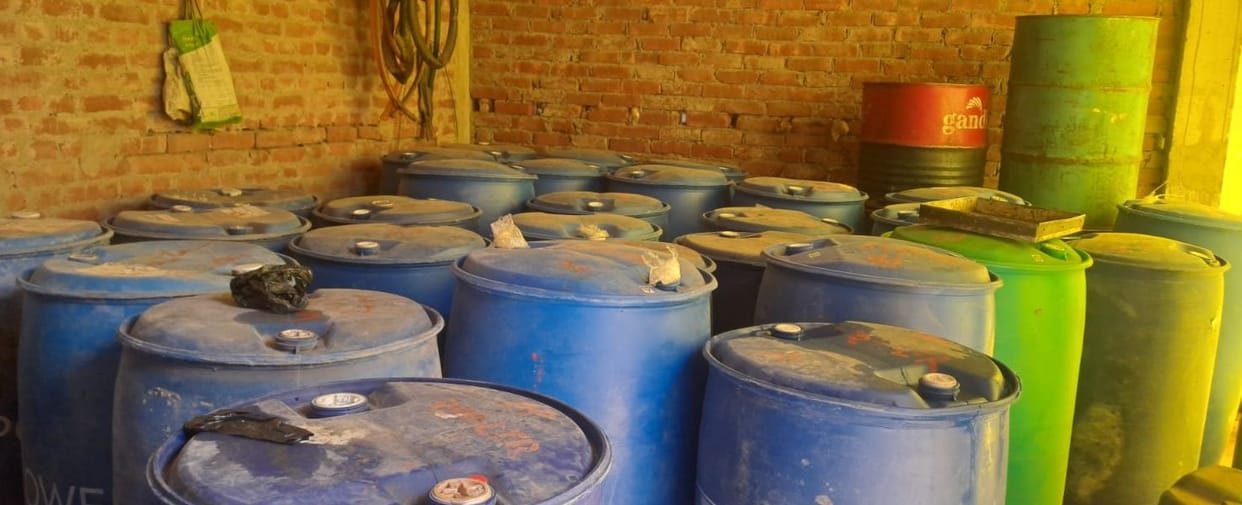 Suspicious Liquid Found in 65 Drums; Suspected Links to Illegal Fuel Pump