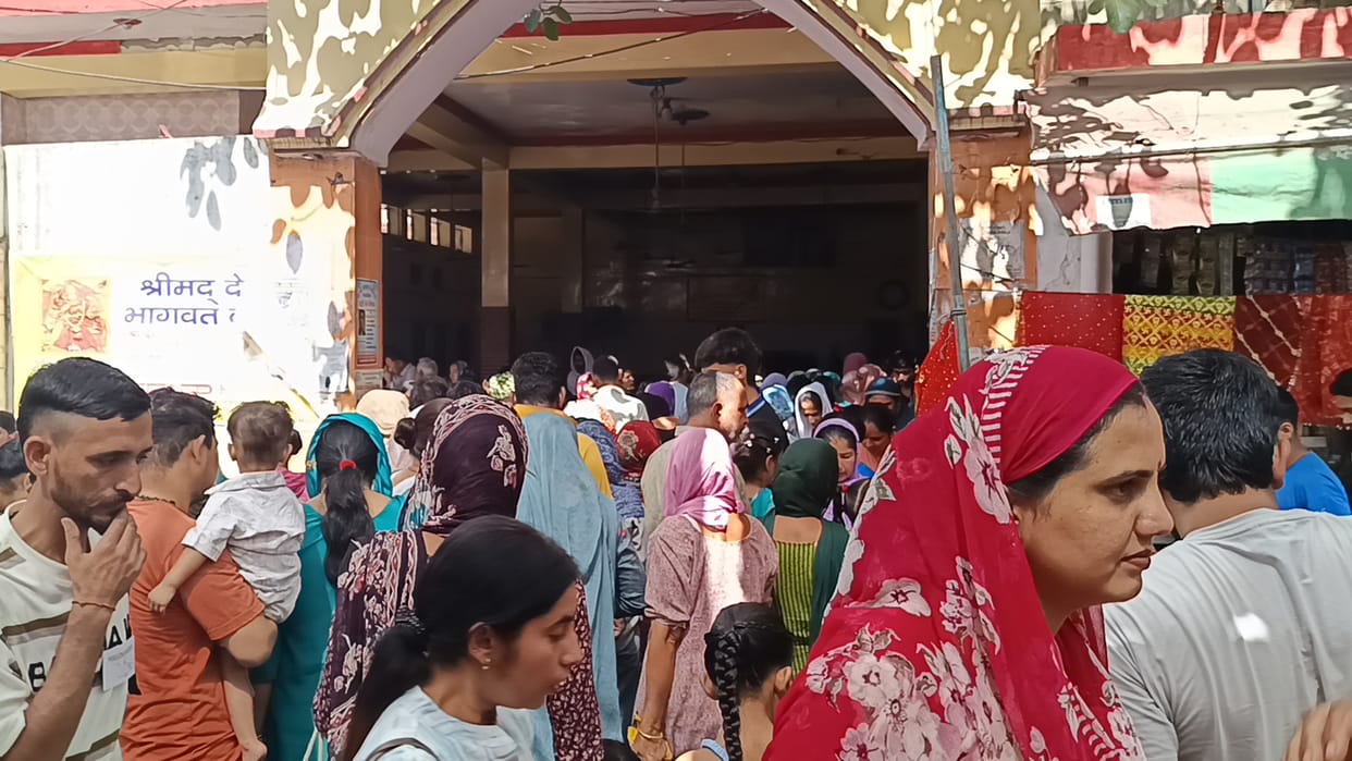 Crowds of devotees gathered at Sheetla Mata Temple in Nalagarh