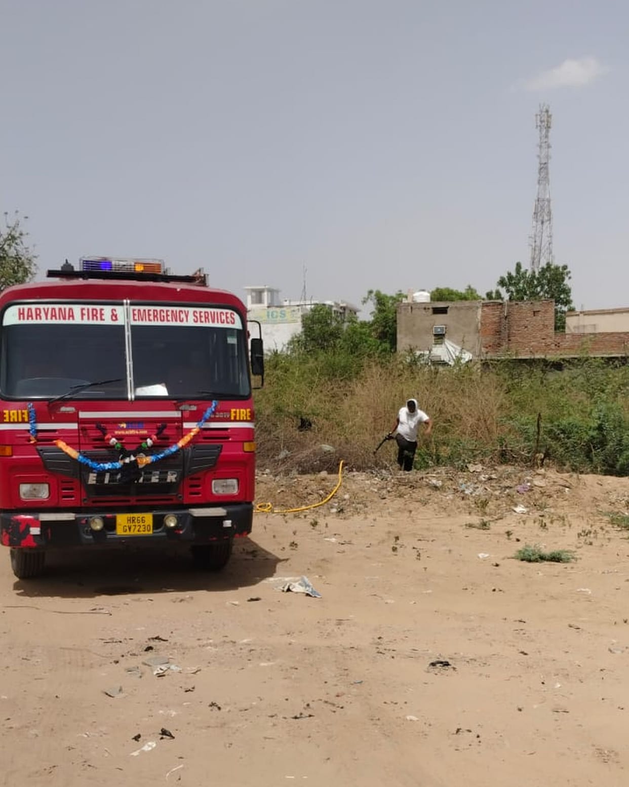 Fire breaks out in bushes near bus stand; Fire Brigade brings it under control.
