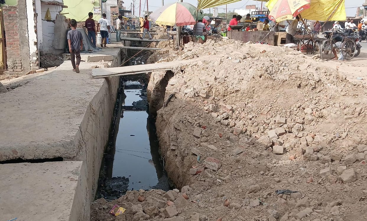 Unfinished Drain in Kant Becomes a Menace; Commuting and Business Disrupted