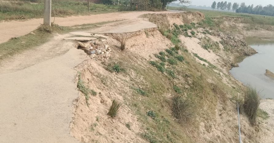 The river is rising, villages are shrinking... houses, gardens and roads are under erosion.