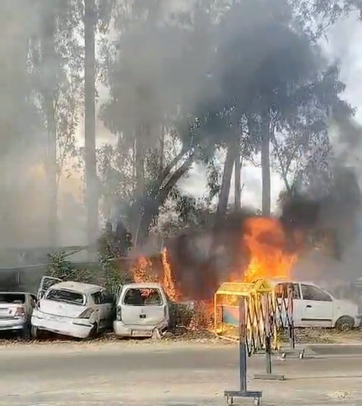 50 vehicles parked near Mawana Khurd police station were gutted in the fire.