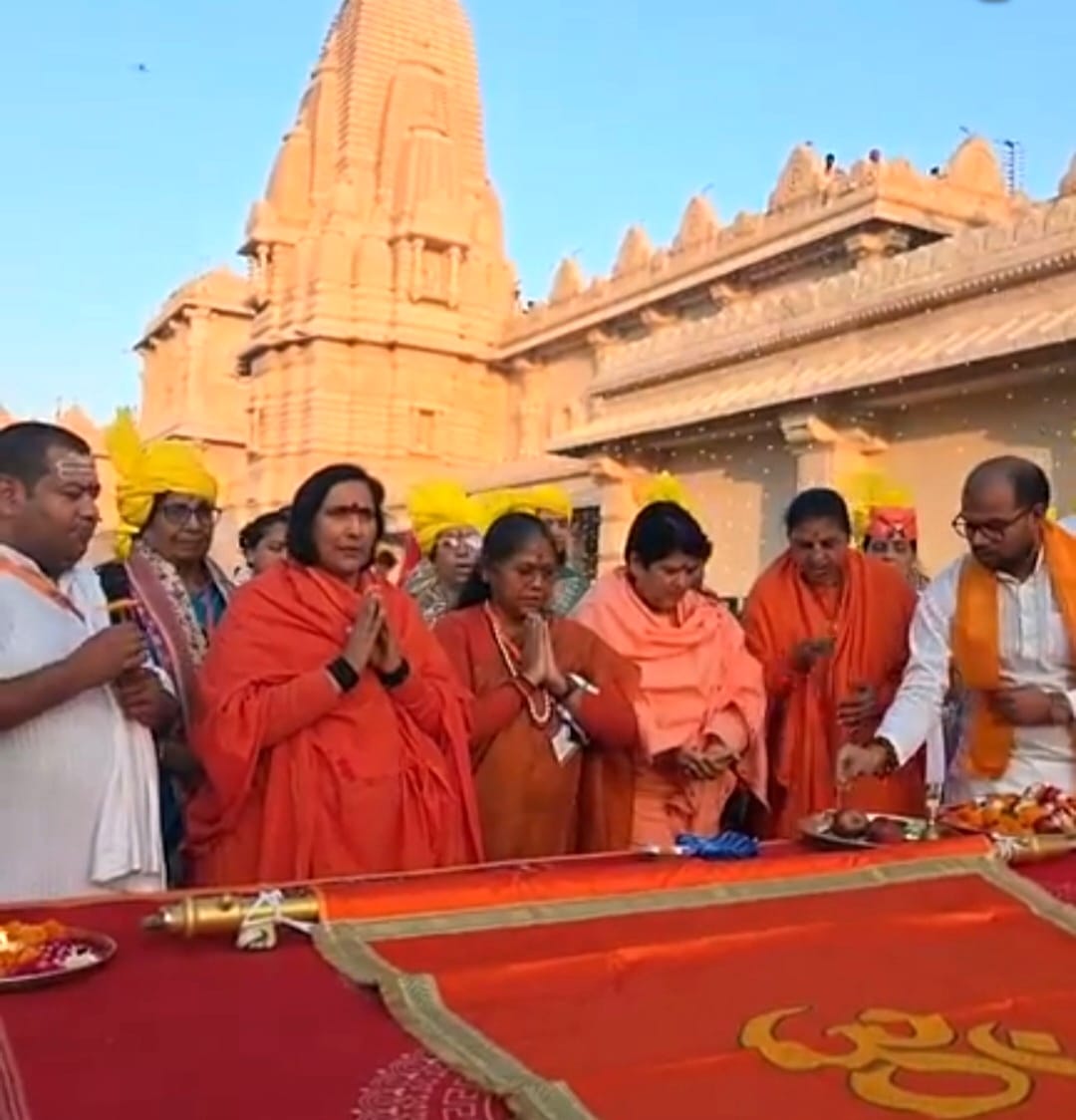 Amidst chants of victory to Mother Bhagavati, the religious flag was hoisted at the Ram Temple