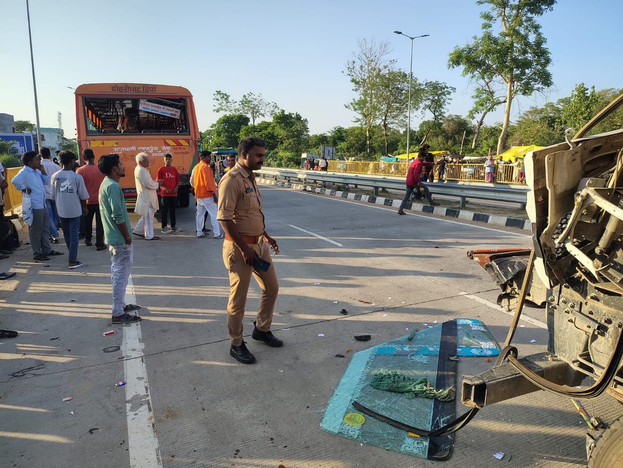 Trailer collides with roadways bus on four lane