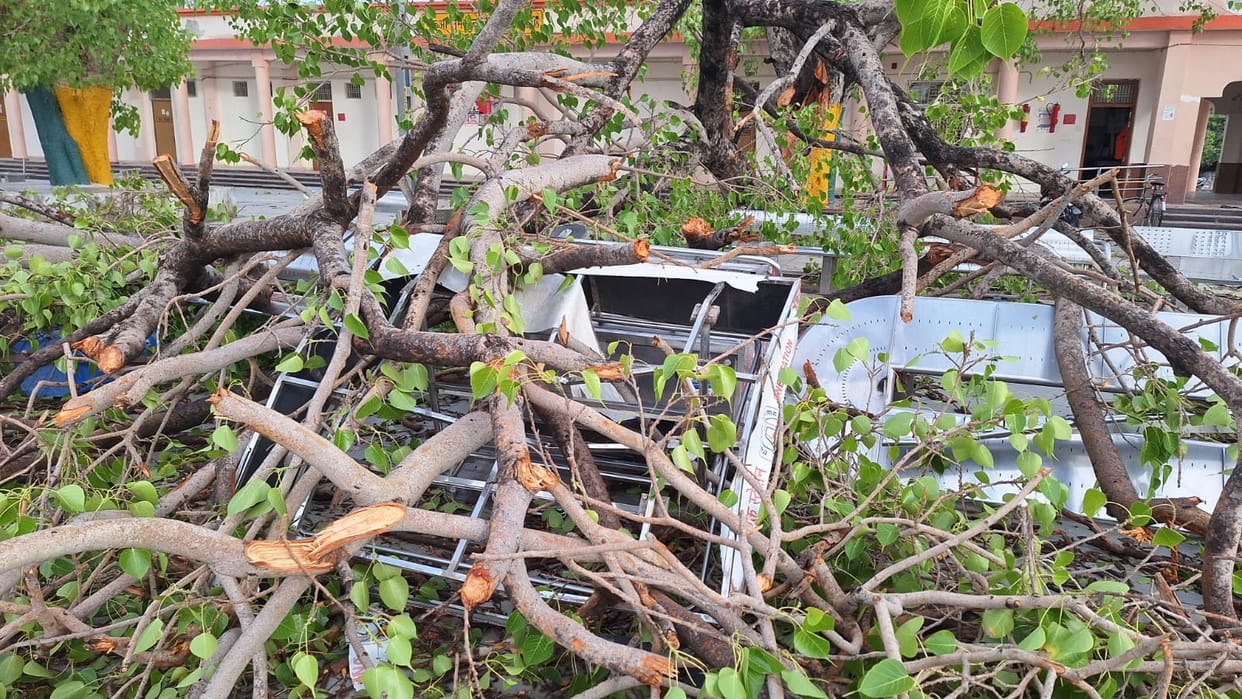 Three people, including two women, died and 14 were injured in a heavy storm.
