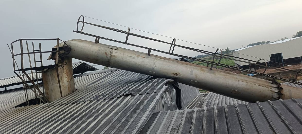Heavy storm and rain caused heavy damage to rice mill