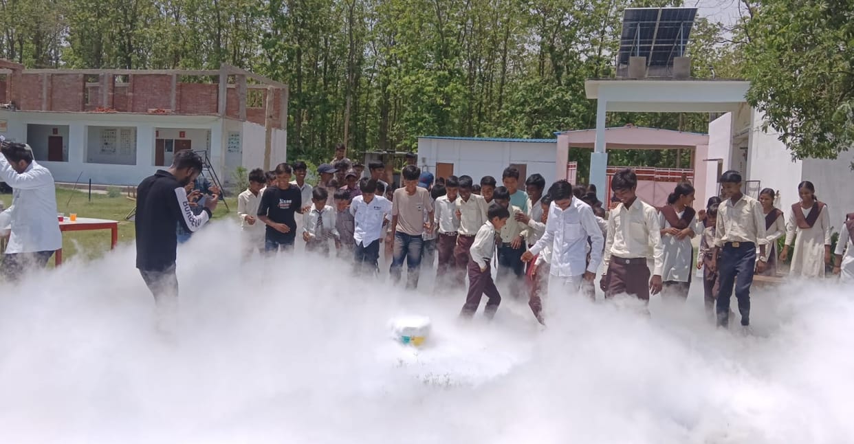 Clouds were created using liquid nitrogen, and students experienced the sky