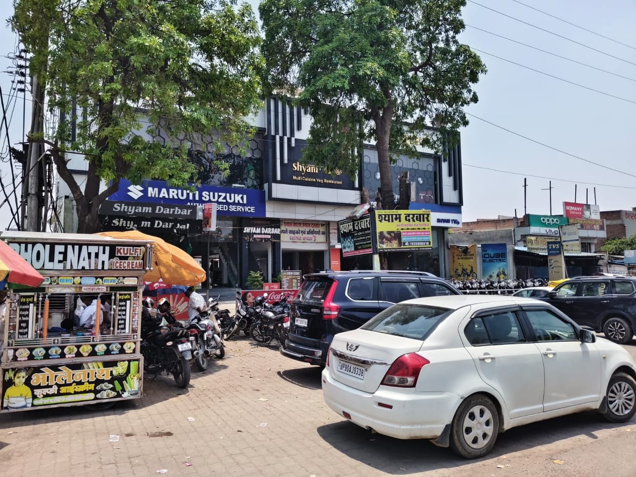 There is no parking outside 90 percent of the establishments in the city.
