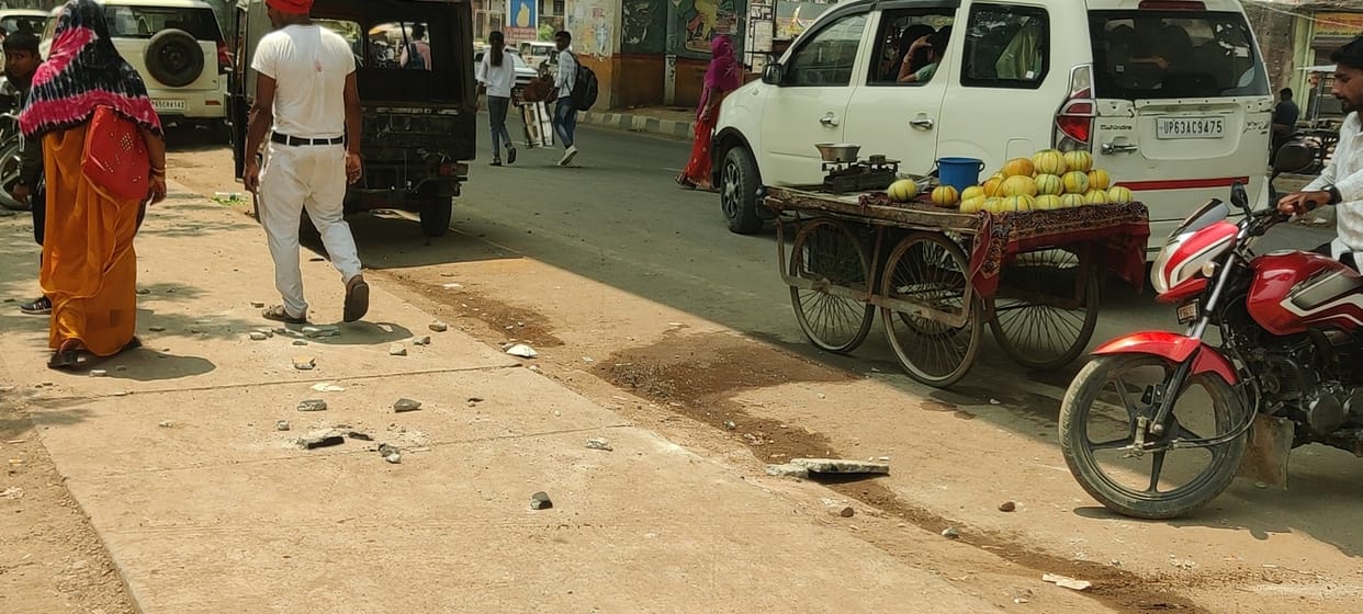 Concrete from the divider fell under the Gopiganj flyover.