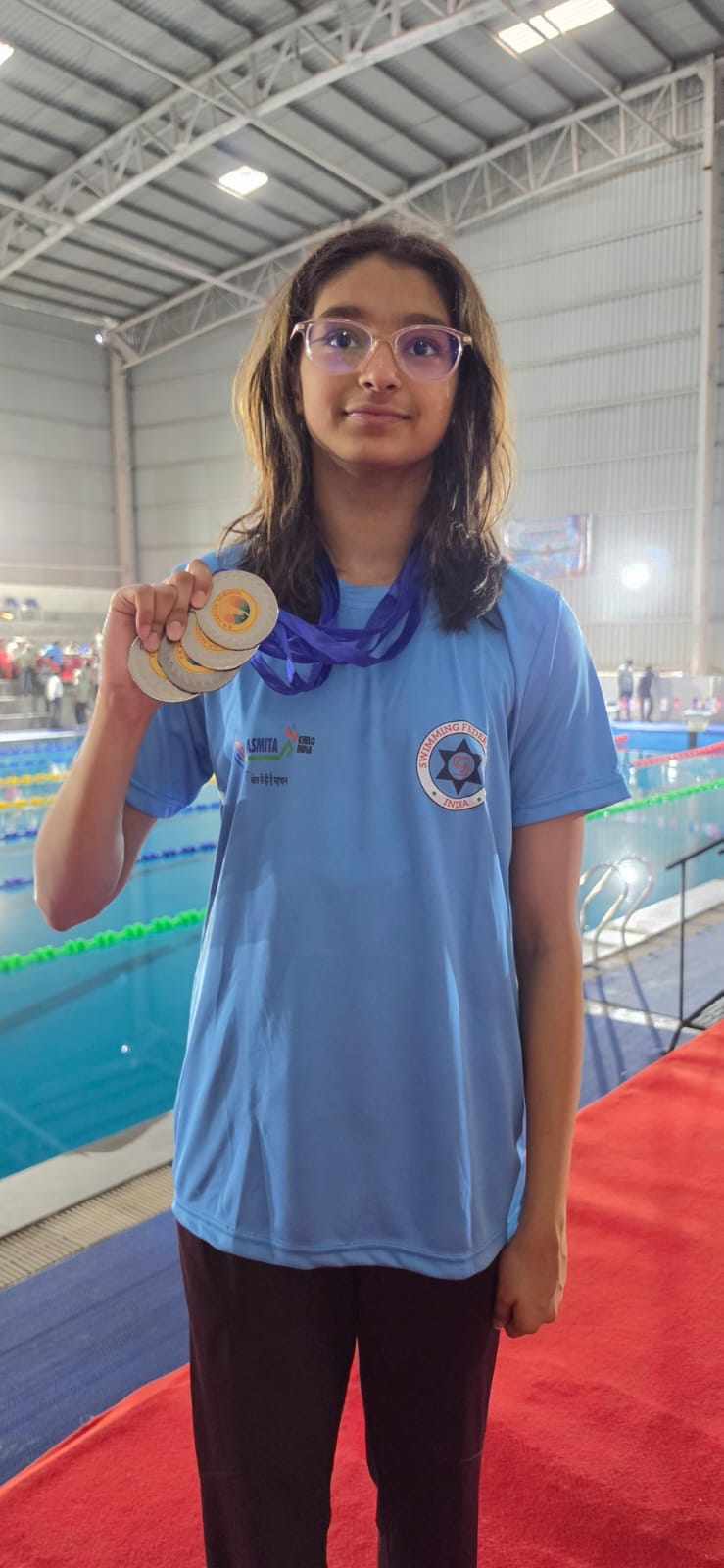 Mishika Lavania won five medals in state level swimming competition.