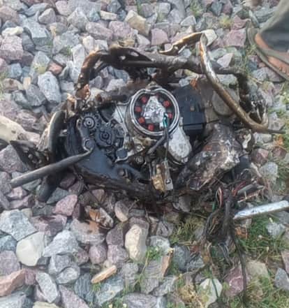 Bike smashed into pieces after colliding with Triveni Express