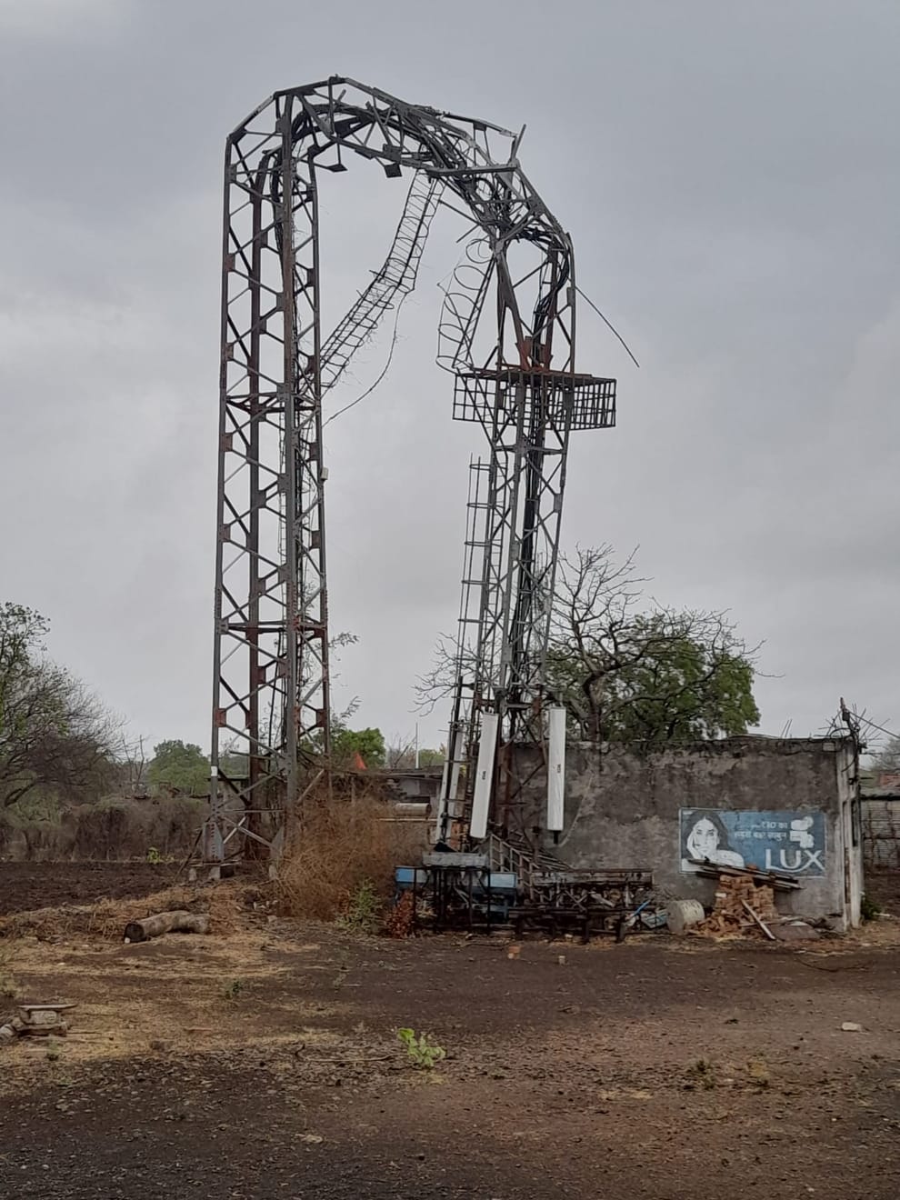 Mobile towers damaged and trees fell due to heavy storm, wind and rain.