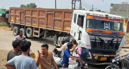 An out-of-control truck smashed through the highway divider and crashed into bikes parked on the service lane.