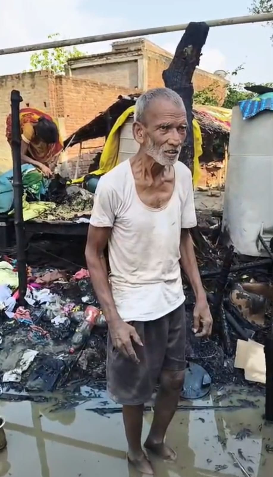 A spark from a stove caused a fire, reducing four huts to ashes.