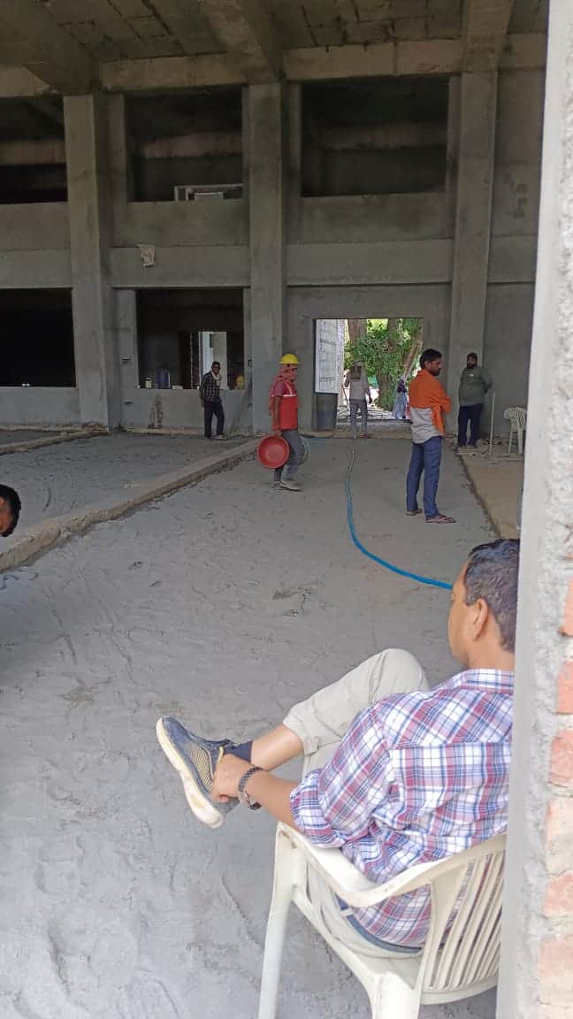 A plaster curtain covering the gap between the crooked pillars and blocks