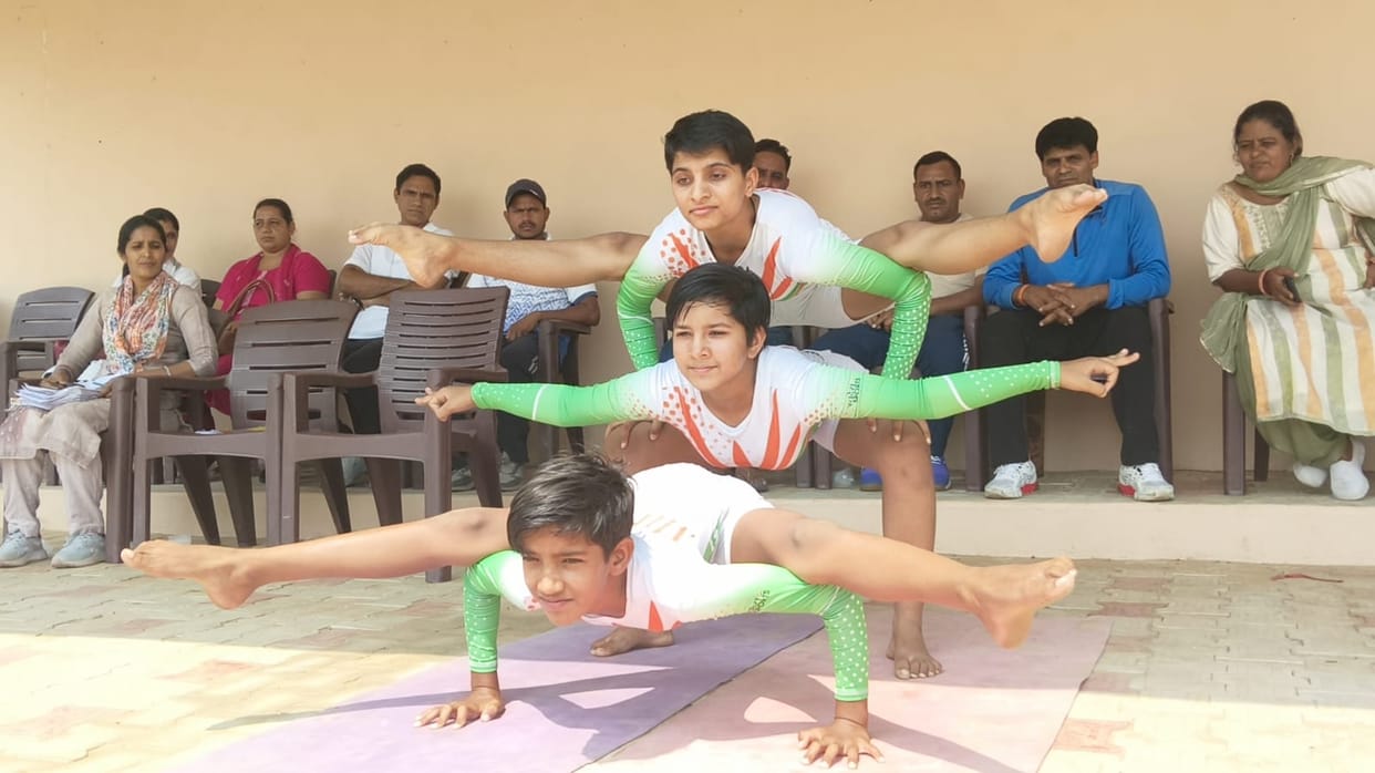 Players will showcase balance and skill in the district-level yoga competition, performed excellently in the block-level competition