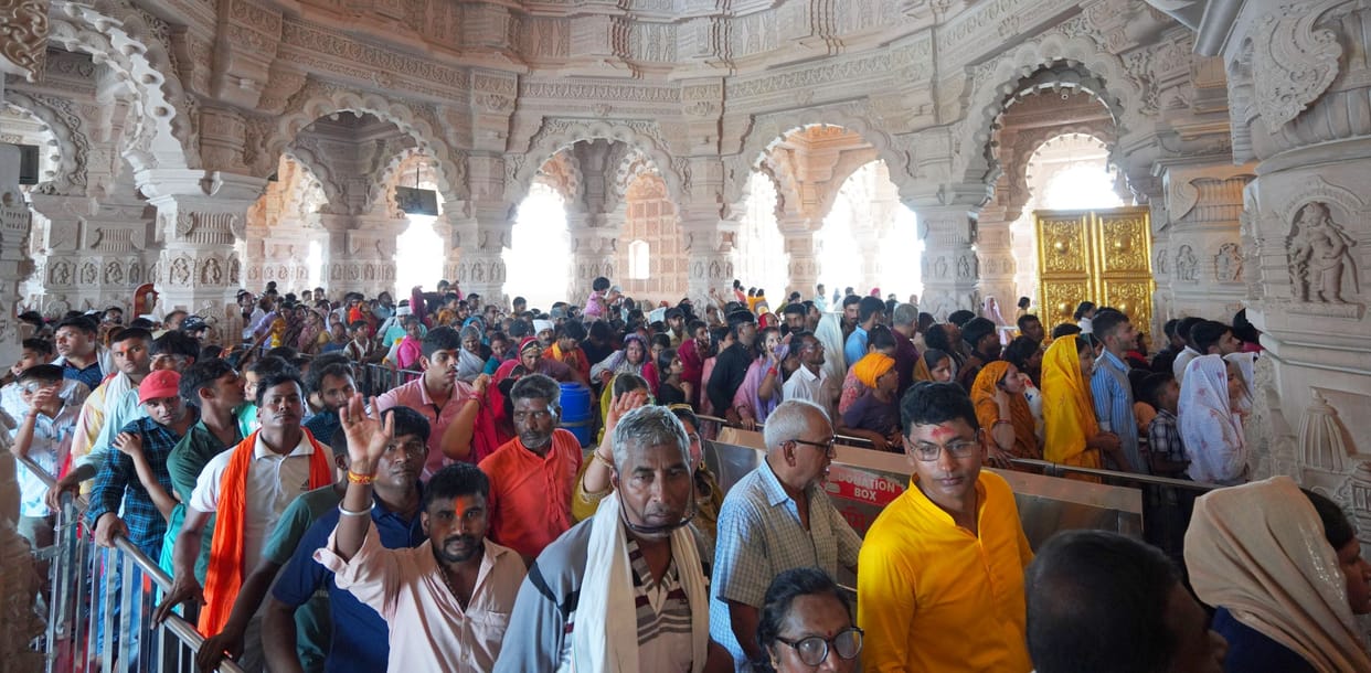 Devotees throng the Ram Temple on Bade Mangal