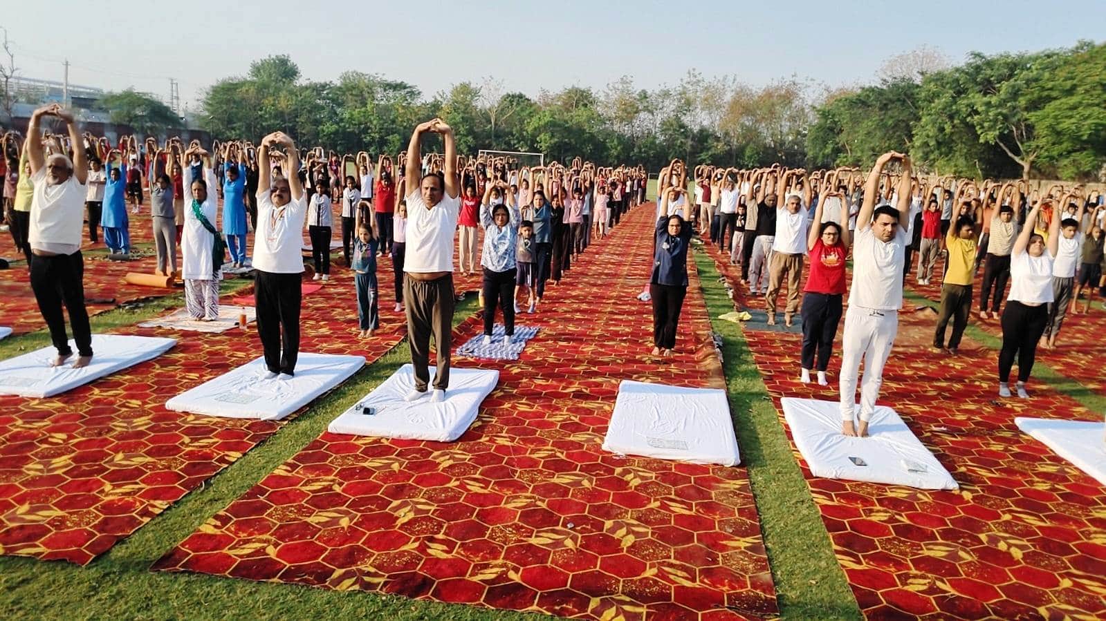 योग प्रोटोकॉल प्रशिक्षण कार्यक्रम के तहत अभ्यास करते लोग। स्रोत : विभाग