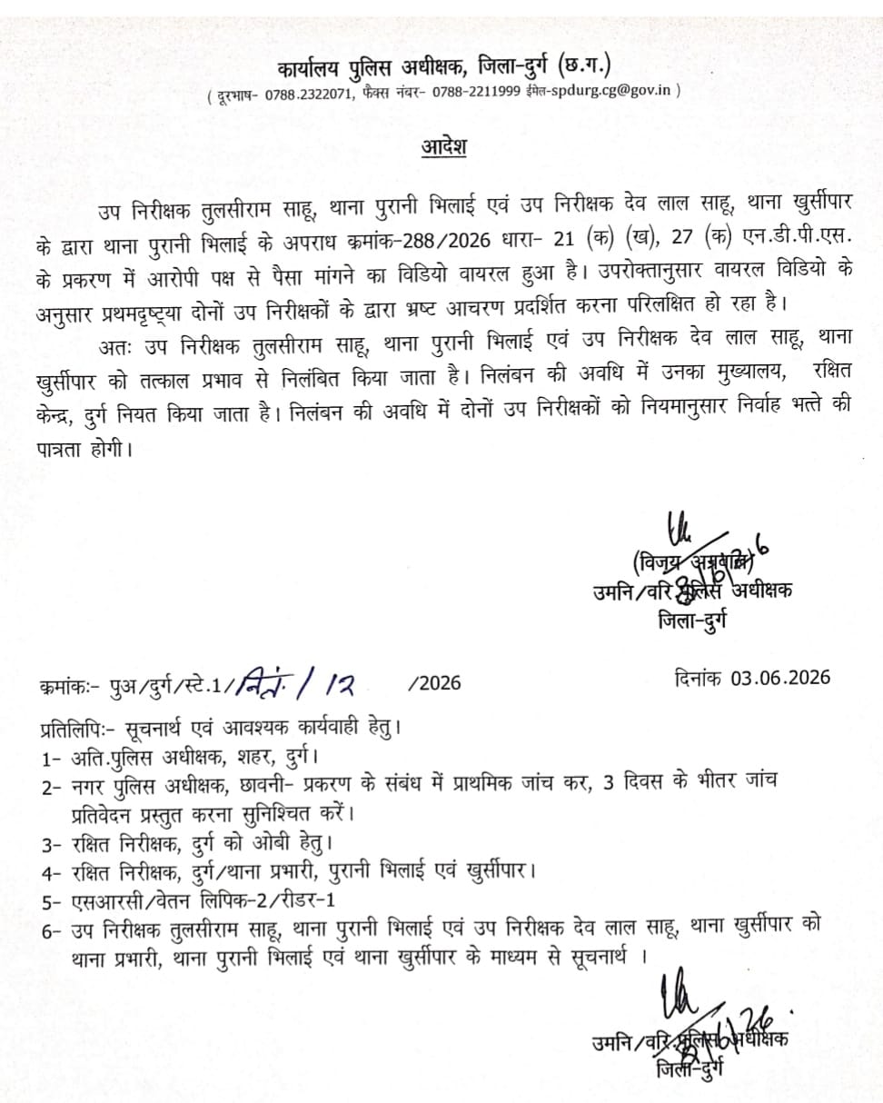 Audio of Bribery Demand Goes Viral Two SIs Suspended; Police Send Woman to Jail Under NDPS Act in Durg