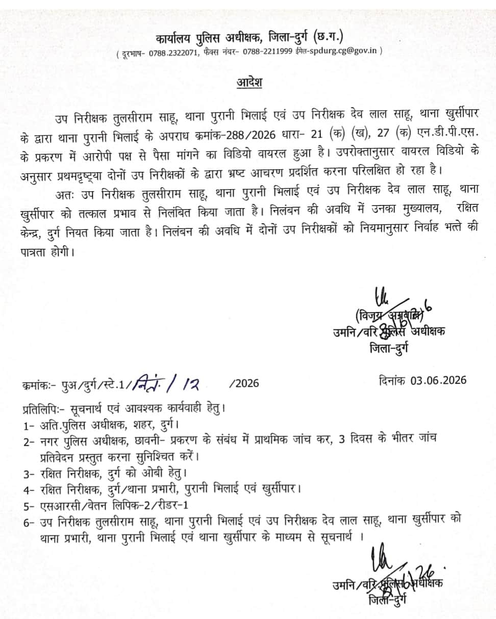 रिश्वत के मामले में एसआई निलंबित।