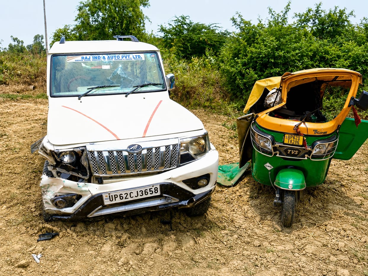 Bolero collided with auto, father and driver along with three daughters injured